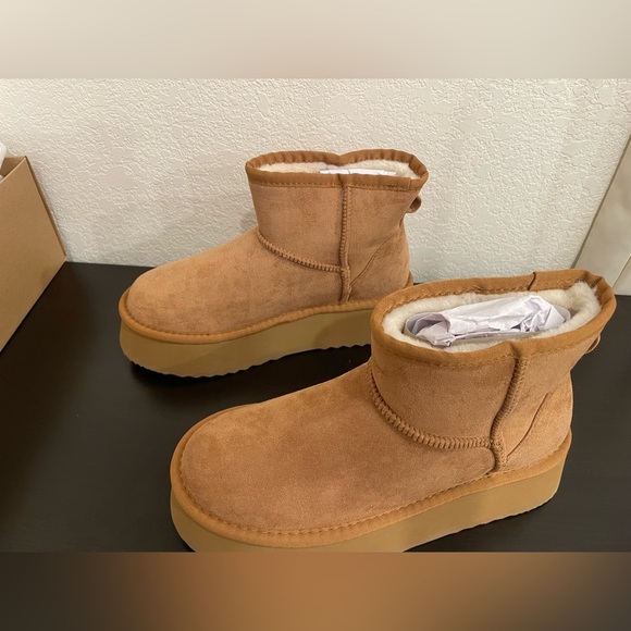 Steve Madden Fur Lined Ankle Boots Platform Heel Brown Chestnut Size 8 Womens - Picture 4 of 12